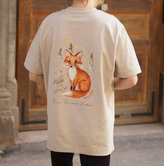 Neele - Handgefertigtes Damen T-Shirt mit Fuchs-Illustration